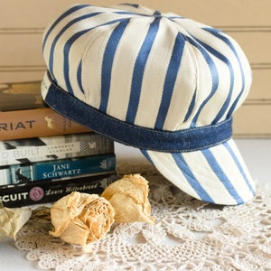 Blue and White Baker Boy Hat for Women, Reversible Newsboy Hat, Captains Hat for Women