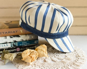 Blue and White Baker Boy Hat for Women, Reversible Newsboy Hat, Captains Hat for Women