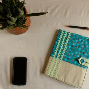 Blue Fabric Composition Notebook Cover: Washable Journal with Pen Pocket