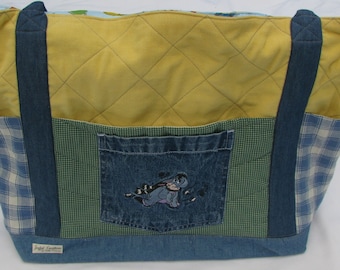 Yellow Handmade Quilted Whinnie the Pooh Diaper Bag, Large Yellow Tote Bag, Baby Changing Bag