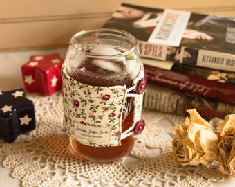 Red Rose Fabric Mug Cozy: Reusable Drink Sleeve