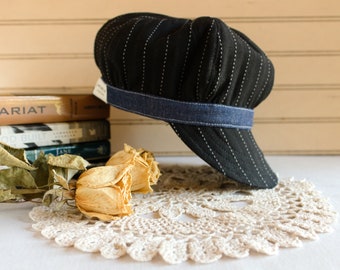 Denim and Green Baker Boy Hat for Women, Reversible Newsboy Hat, Captains Hat for Women