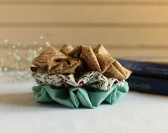 Floral Mint Scrunchie Set, Scrunchie Hair Ties, Cotton Scrunchies