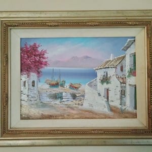 Oil Painting Mediterranean coastal side , Signed