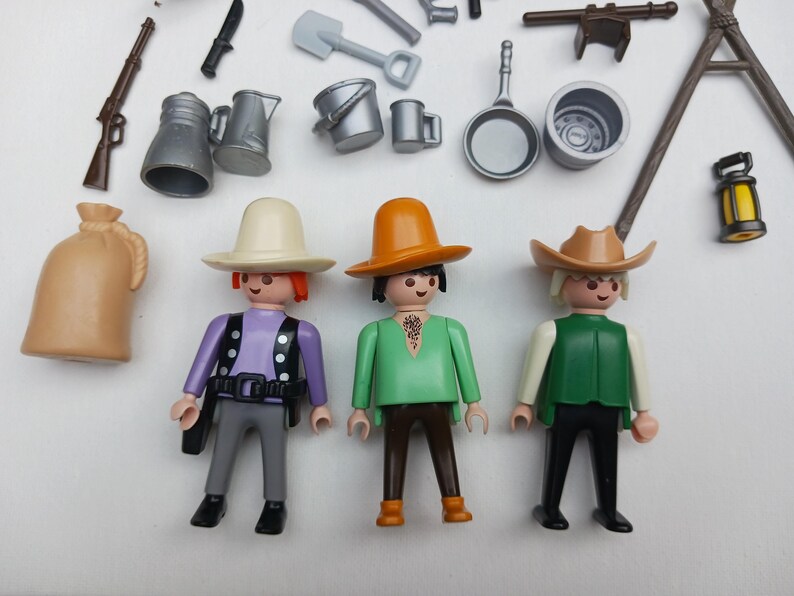 Playmobil Vintage Western - Lot De 2 Cowboys Avec Cheval, Set 3304 De 1986, Collection Rétro