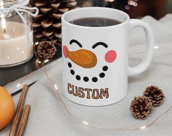 Fun Christmas Snowman Custom Name Mug, Personalized mugs for any warm drinks like Hot Cocoa