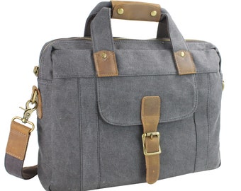 15" Casual Canvas Laptop Messenger Bag with 14.3 in. Laptop Compartment CM21 with Free Customize Engrave Letters or Initials Service