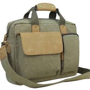 15" Canvas Laptop Bag Messenger Bag Computer Bag fit 14 in. Width Laptop Shoulder Bag- Engrave