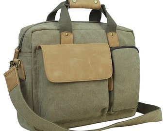 15" Canvas Laptop Bag Messenger Bag Computer Bag fit 14 in. Width Laptop Shoulder Bag- Engrave