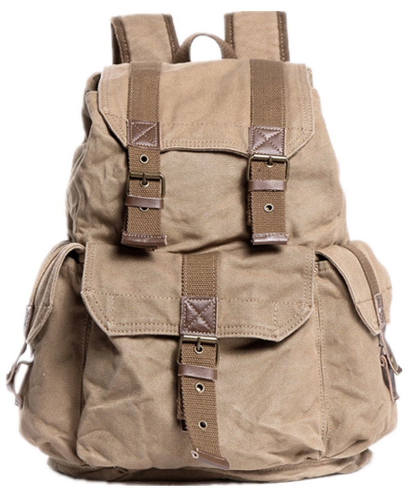 Vagarant Traveler 20 Large Sport Canvas Bag Canvas Backpack Traveler Backpack Washed Canvas Backpack C04 Engrave Khaki