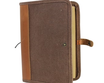 Vagarant Traveler Vintage Leather and Waxed Canvas Combination Journal Book B249 - Engrave