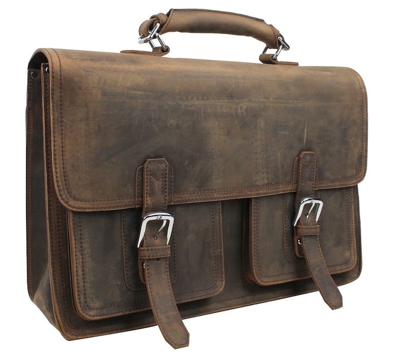 Free Customize Engrave Letters or Initials on 20 Super Large Full Grain Leather Briefcase Laptop Bag LB08
