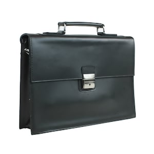 17 In Full Grain Leather Slim Leather Briefcase Fit 15 In Laptop Bag Latch Lock Computer Bag Messenger Bag Shoulder Bag - Engrave Option