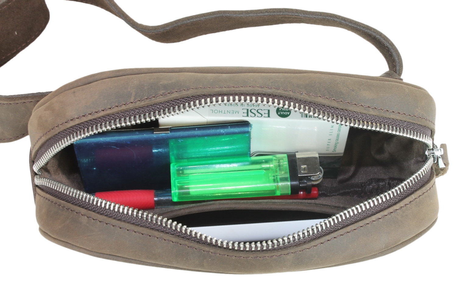Vagarant Traveler Full Grain Leather Small Oval Shape Waist Bag 