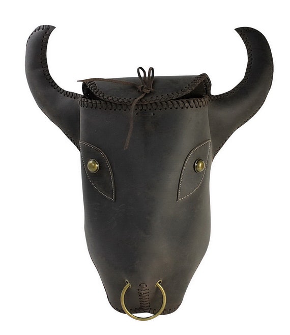 Handmade Bull head leather backpack Navy Cow Head Leather Backpack: Handmade Italian Travel Bag  main image 4