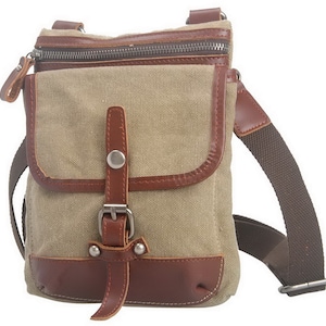 Vagarant Traveller Canvas Stylish Satchel Slim Sac à bandoulière C97 avec cuir de vache véritable - Gravure gratuite