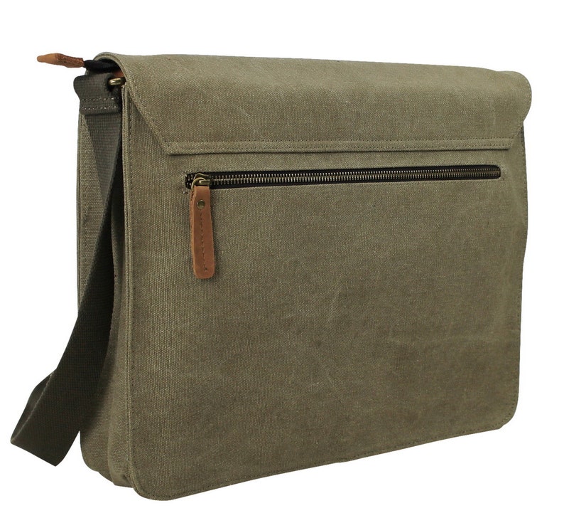 14.5 in Slim Casual Canvas Laptop Messenger Bag Fit 13 in. Laptop Computer Bag Shoulder Bag Men Bag Women Bag Bag CM87 - Free Engrave image 6