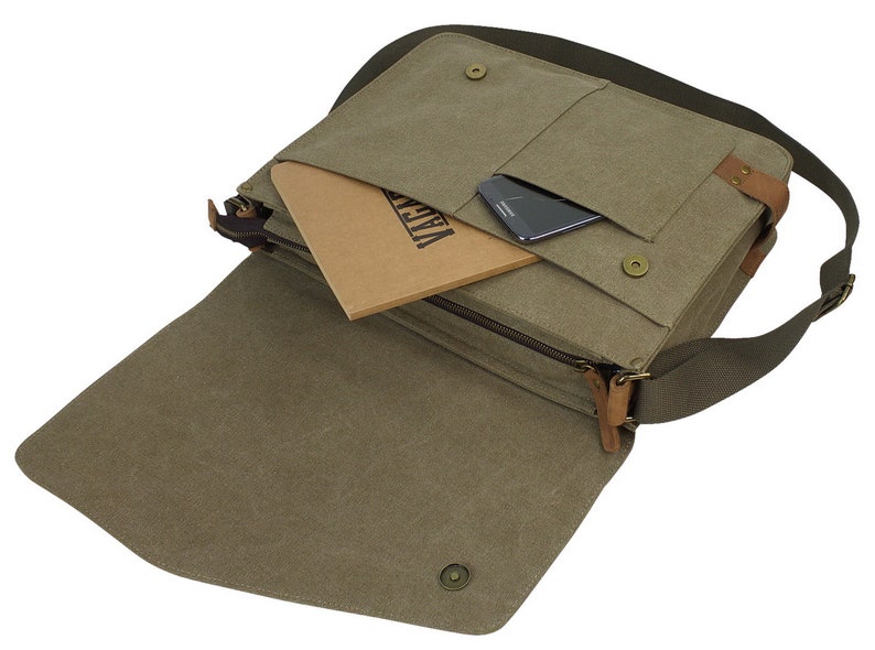 14.5 in Slim Casual Canvas Laptop Messenger Bag Fit 13 in. Laptop Computer Bag Shoulder Bag Men Bag Women Bag Bag CM87 - Free Engrave image 7