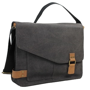 14.5 in Slim Casual Canvas Laptop Messenger Bag Fit 13 in. Laptop Computer Bag Shoulder Bag Men Bag Women Bag Bag CM87 - Free Engrave Grey