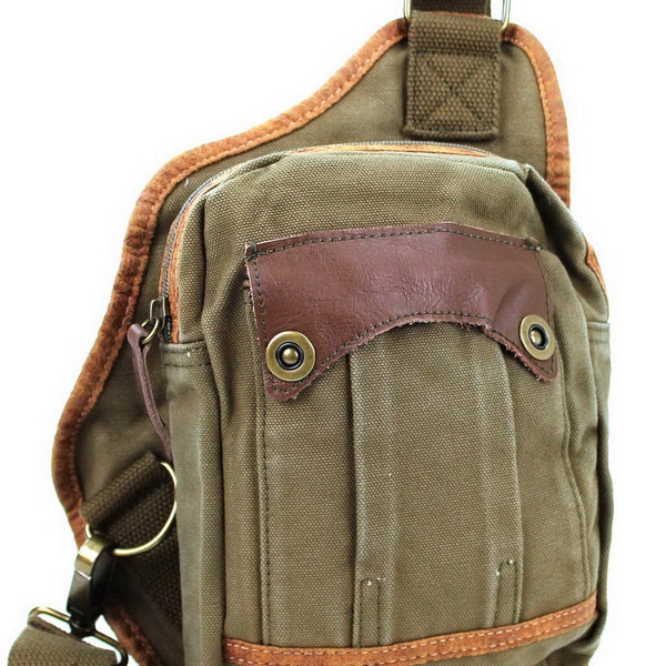 Vagarant Traveler 9 in Canvas Small Satchel Bag Stylish Shoulder Bag Chest Pack Chest Bag C81 - Free Engrave