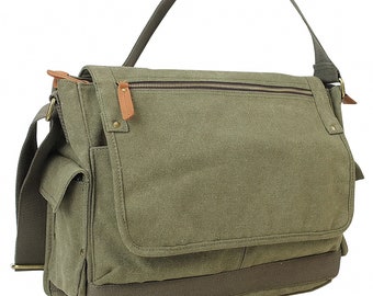 15.5 Large Roomy Casual Style Canvas Laptop Messenger Bag  C31L -Book Bag Crossbody Bag Laptop Bag Computer Bag Canvas Bag Engrave Service