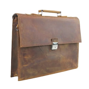 15 In Full Grain Leather Slim Leather Briefcase Fit 13 In Laptop Bag Latch Lock Computer Bag Messenger Bag Shoulder Bag - Engrave Option