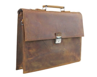 15 In Full Grain Leather Slim Leather Briefcase Fit 13 In Laptop Bag Latch Lock Computer Bag Messenger Bag Shoulder Bag - Engrave Option