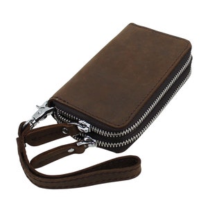Vagarant Traveler Full Grain Leather Cowhide Leather Hand Clutch Double Zipper Wallet A877 - Engrave Service