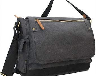 15.5 Large Roomy Casual Style Canvas Laptop Messenger Bag  C31L -Book Bag Crossbody Bag Laptop Bag Computer Bag Canvas Bag Engrave Service