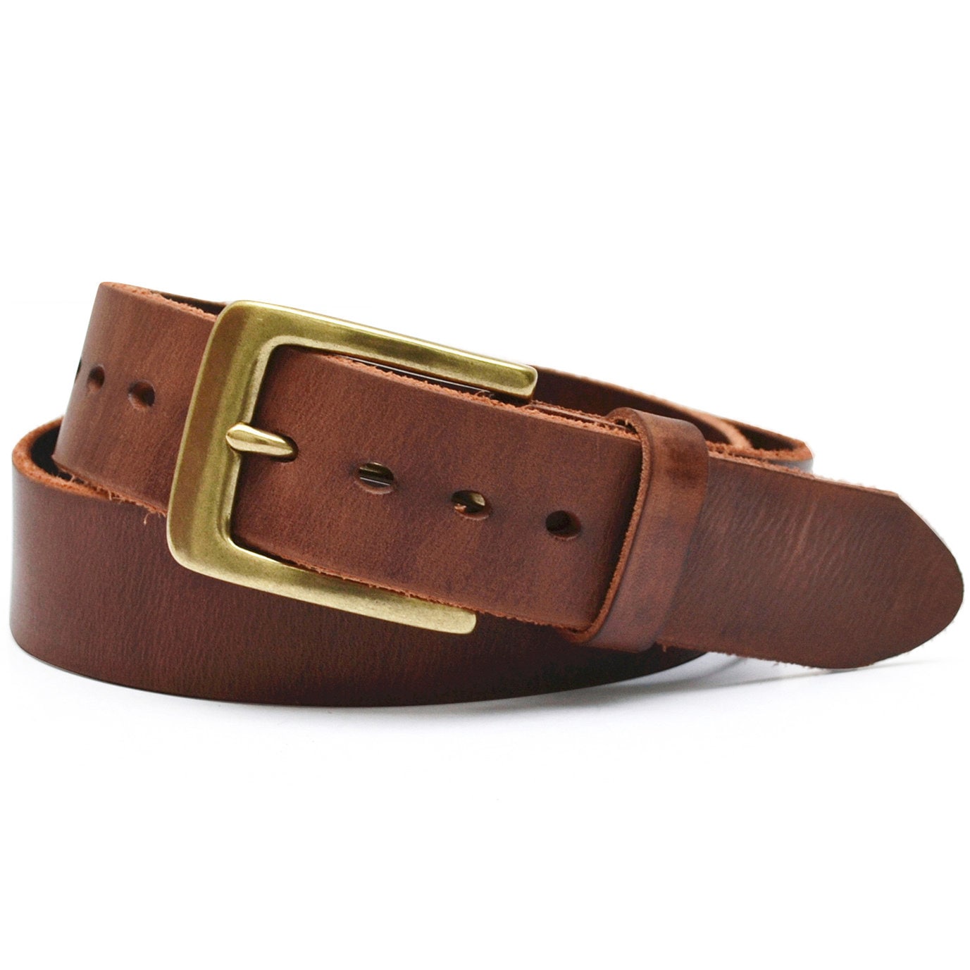 LOVELY DENIM Crow Brown Leather Belt Brass Buckle Size Small‎ 1.5\