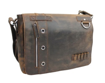 Vagarant Traveler 16" Casual Leather Messenger Bag Asymmetrical Design L35 - Engrave Service