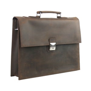 18 In Full Grain Leather Slim Leather Briefcase Fit 16 In Laptop Bag Latch Lock Computer Bag Messenger Bag Shoulder Bag - Engrave Option