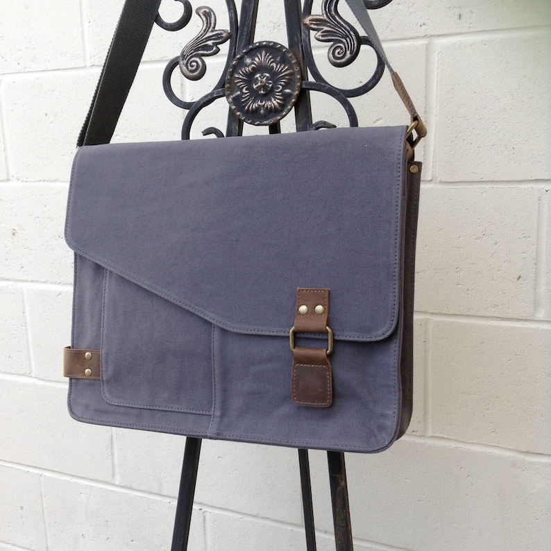 14.5 in Slim Casual Canvas Laptop Messenger Bag Fit 13 in. Laptop Computer Bag Shoulder Bag Men Bag Women Bag Bag CM87 - Free Engrave Blue Grey