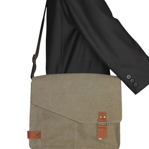 14.5 in Slim Casual Canvas Laptop Messenger Bag Fit 13 in. Laptop Computer Bag Shoulder Bag Men Bag Women Bag Bag CM87 - Free Engrave image 8