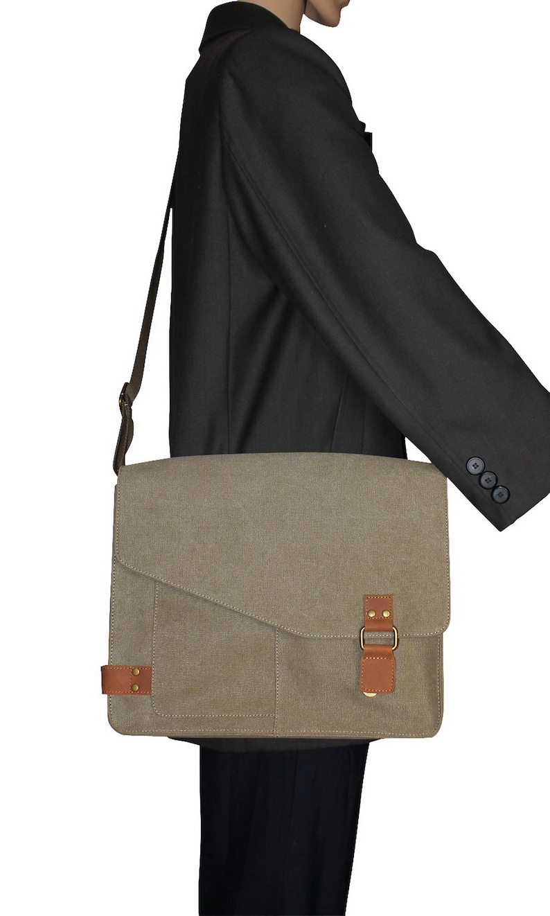 14.5 in Slim Casual Canvas Laptop Messenger Bag Fit 13 in. Laptop Computer Bag Shoulder Bag Men Bag Women Bag Bag CM87 - Free Engrave image 8