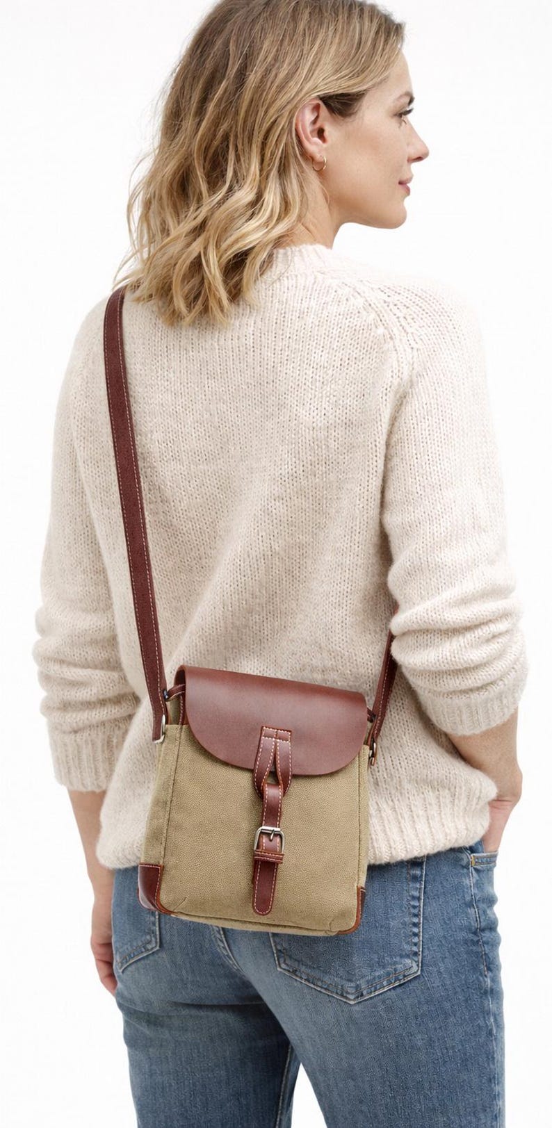 10 in Canvas Bag Stylish Satchel Bag Slim Shoulder Bag C99 - Top Layer Leather image 2