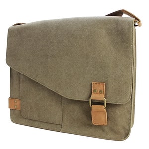 14.5 in Slim Casual Canvas Laptop Messenger Bag Fit 13 in. Laptop Computer Bag Shoulder Bag Men Bag Women Bag Bag CM87 - Free Engrave Khaki Brown
