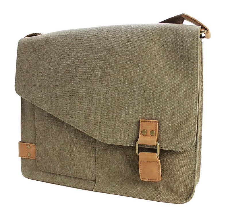 14.5 in Slim Casual Canvas Laptop Messenger Bag Fit 13 in. Laptop Computer Bag Shoulder Bag Men Bag Women Bag Bag CM87 - Free Engrave Khaki Brown