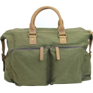 18,5 ""Classic Canvas mit Vollnarbenleder Handgemachte Reisetasche CD02 mit kostenloser Anfertigung von Gravurbuchstaben oder Initialen."
