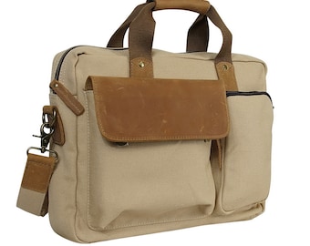 15" Canvas Laptop Bag Messenger Bag Computer Bag fit 14 in. Width Laptop Shoulder Bag- Engrave