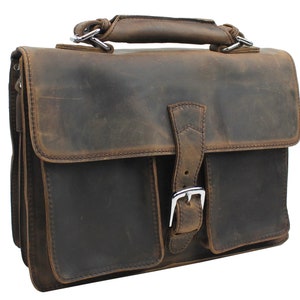 14 in Heavy Full Leather Briefcase Leather Computer Bag Leather Laptop Bag Leather Men Bag L39 fit 13 in MacBook Pro - Engrave