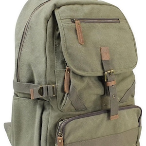 Vagarant Traveler 19 in Mountain Hiking Sport Canvas Backpack Cotton Canvas Backpack with Cushion on the back C05 Free Engrave