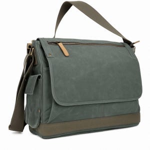15.5" Vintage Cotton Wax Canvas Laptop Messenger Bag 15 in. Laptop Compartment C31LW-Book Bag Crossbody Bag Computer Bag Engrave Service Olive Green