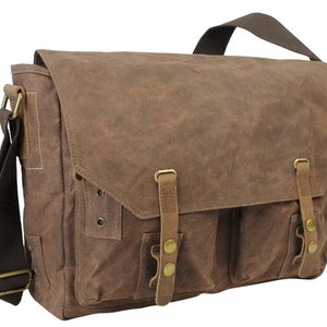 Vagarant Traveler 15 in Waxed Canvas Water Proof Casual Style Shoulder Bag Canvas Messenger Bag Canvas Laptop Bag C52LW - Engrave