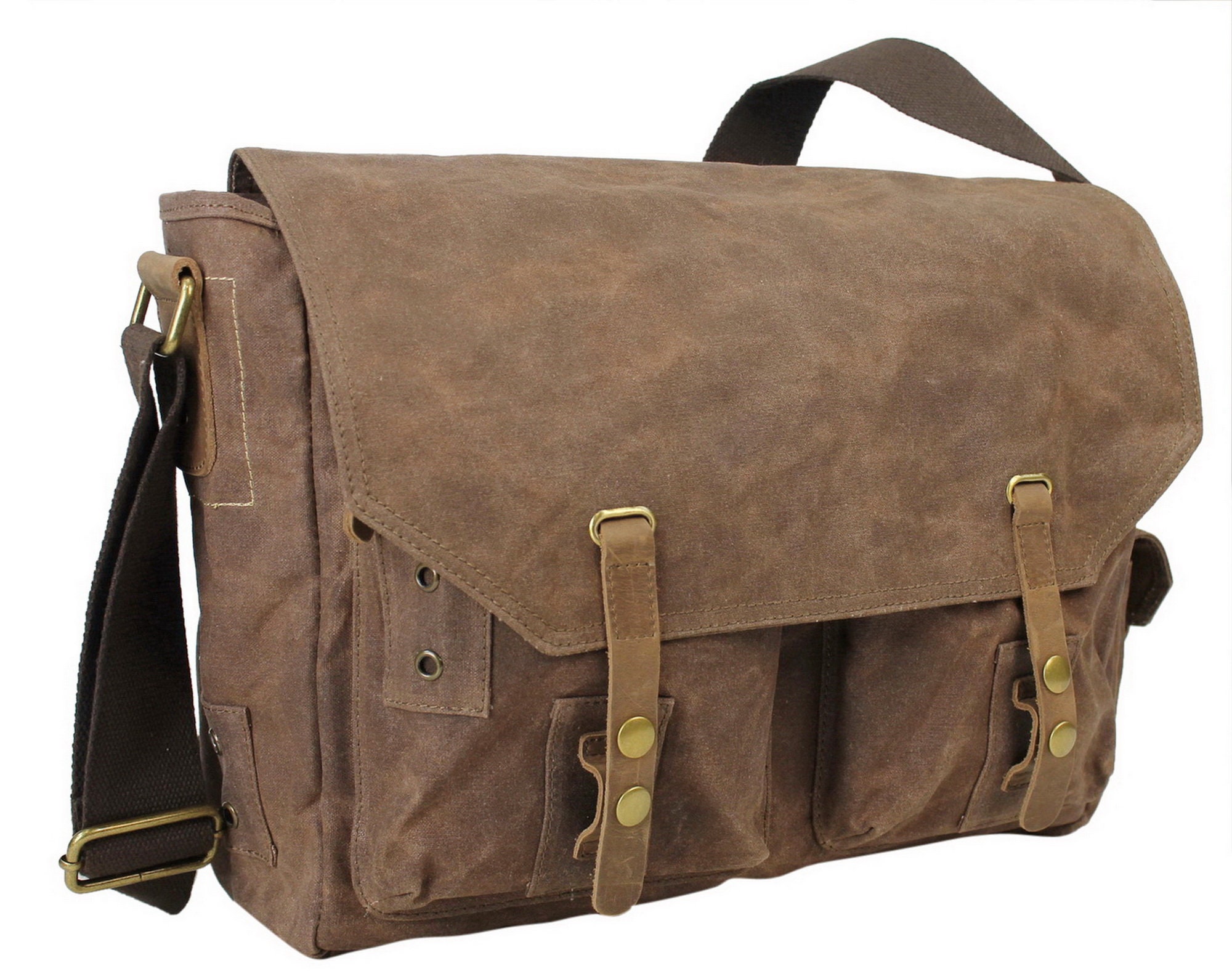 Vagarant Traveler 15 in Waxed Canvas Water Proof Casual Style Shoulder Bag Canvas Messenger Bag Canvas Laptop Bag C52LW - Engrave