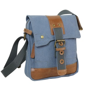 Vagarant Traveler 9 in. Tall Small Satchel Shoulder Bag C87 Engrave Blue Grey