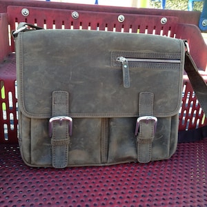 Abfertigung - 15 Zoll Vollrindleder Tasche Herrentasche Leder Messenger Bag Schultertasche Cossbody Bag Laptop-Tasche Computertasche L10DS - - Engrave