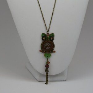 Steam Punk Owl Pendant,  Mixed Media Owl Pendant, Steam Punk Owl Necklace, Mixed Media Owl Necklace, Owl Necklace, Owl Pendant, Green Owl