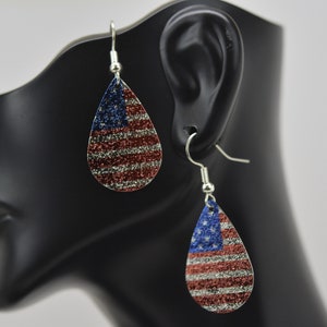 Patriotic Earrings, Tear Drop Patriotic  Earrings, Red, White, Blue Earrings, 4th of July Earrings