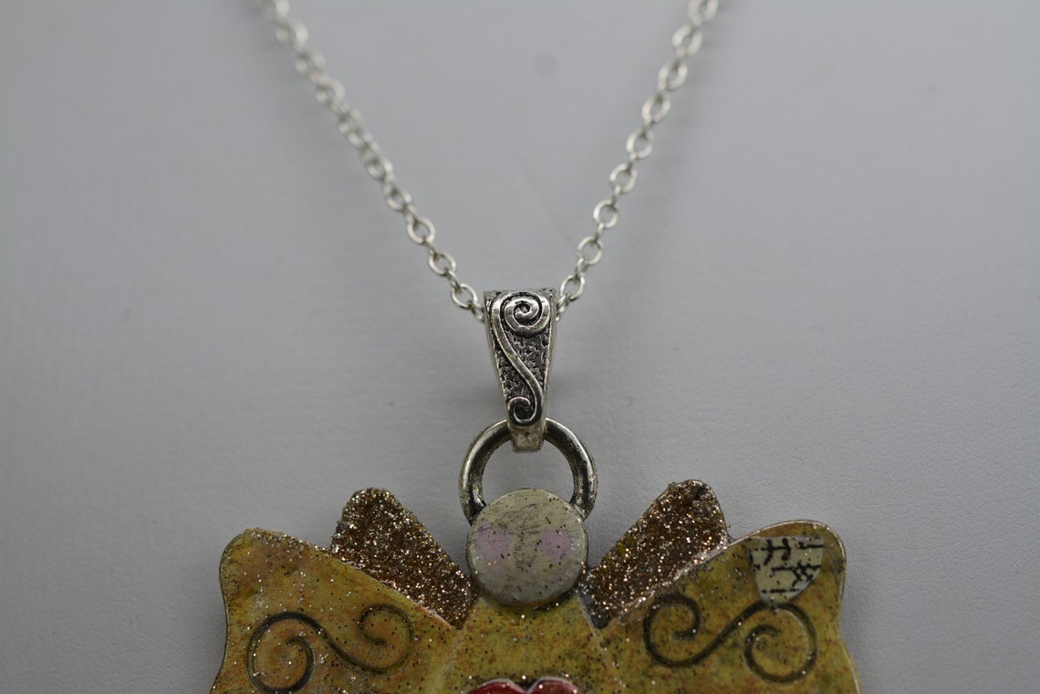 Christmas Angel Necklace, Large Angel Pendant Necklace, Hand Painted